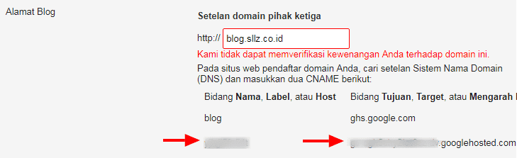 Google CNAME Blogspot