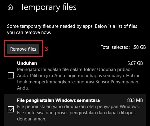 Hapus Temporary files Windows