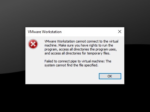 VMware Workstation cannot connect to the virtual machine