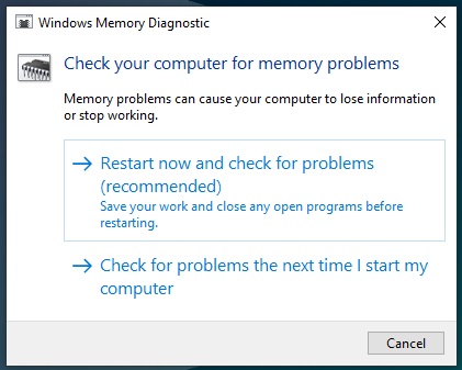 Windows Memory Diagnostic - Check problem