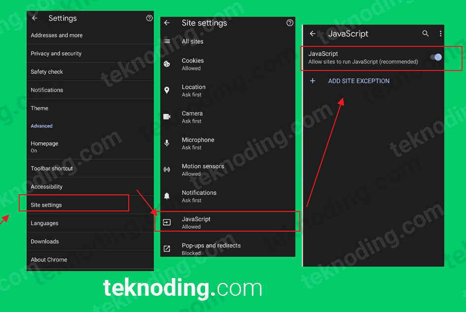 cara aktifkan javascript di hp