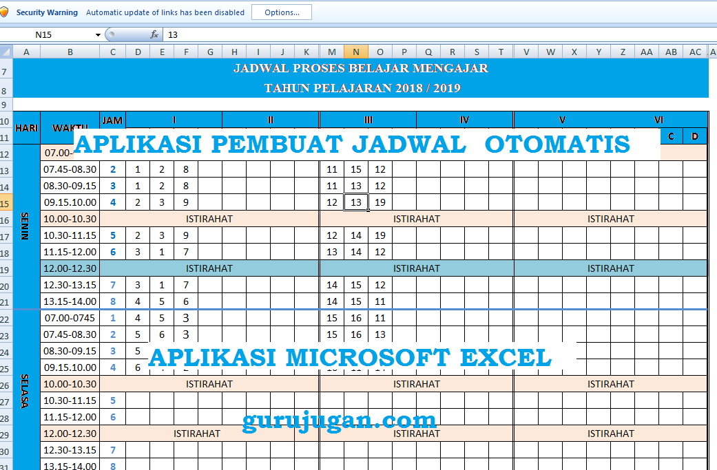 jadwal pelajaran dengan word