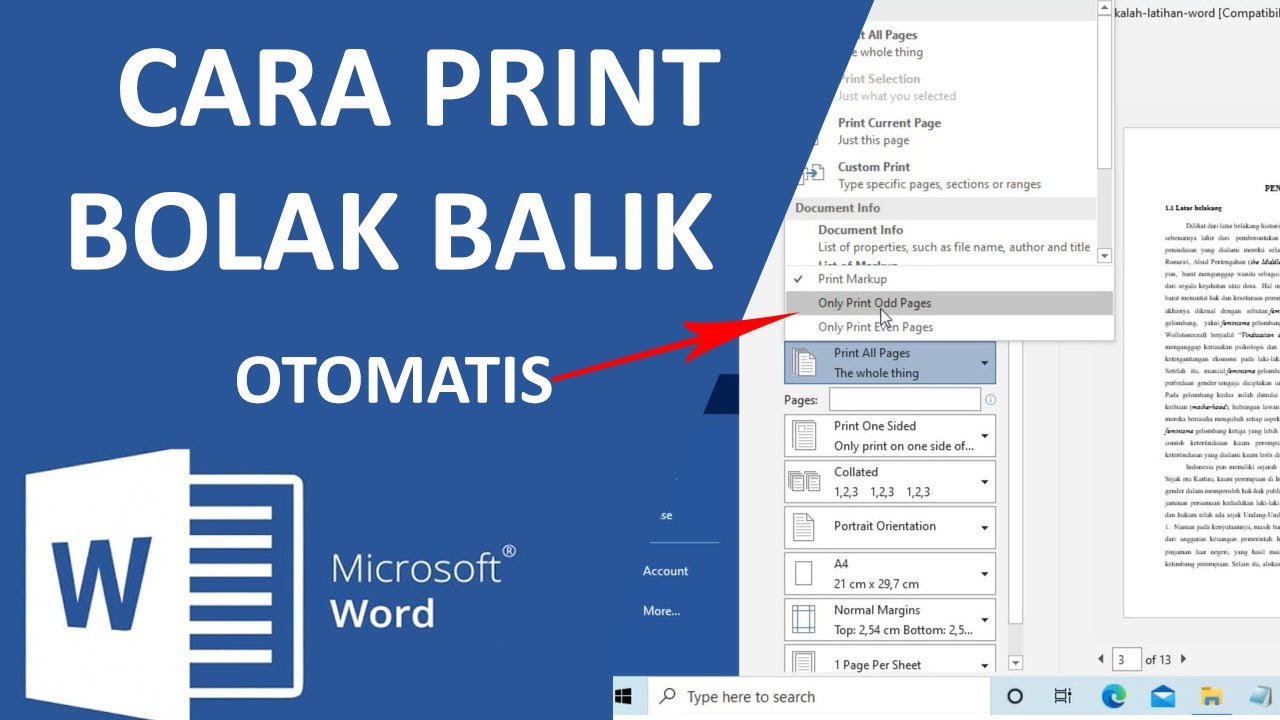 cara print bolak balik di word